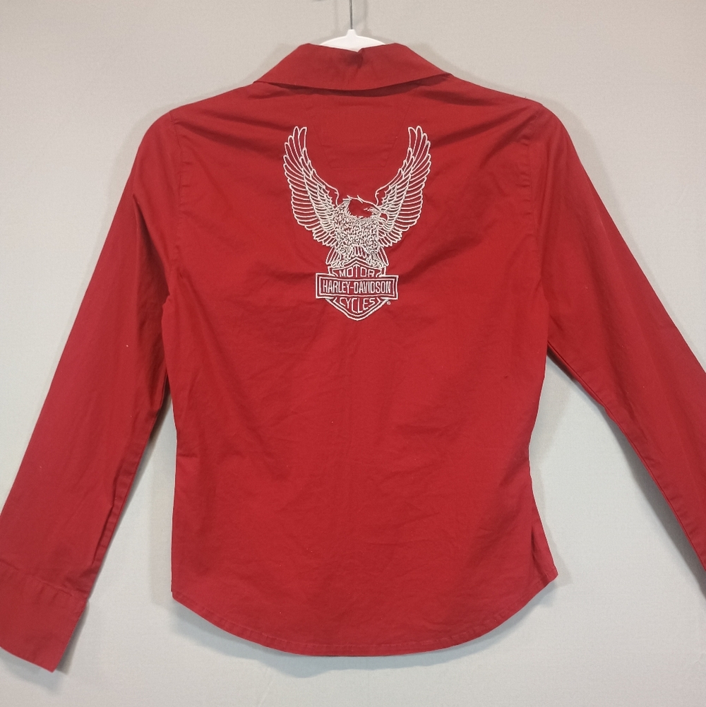Harley-Davidson Women’s XS Red Zip Front Jacket Shirt Embroidered Eagle